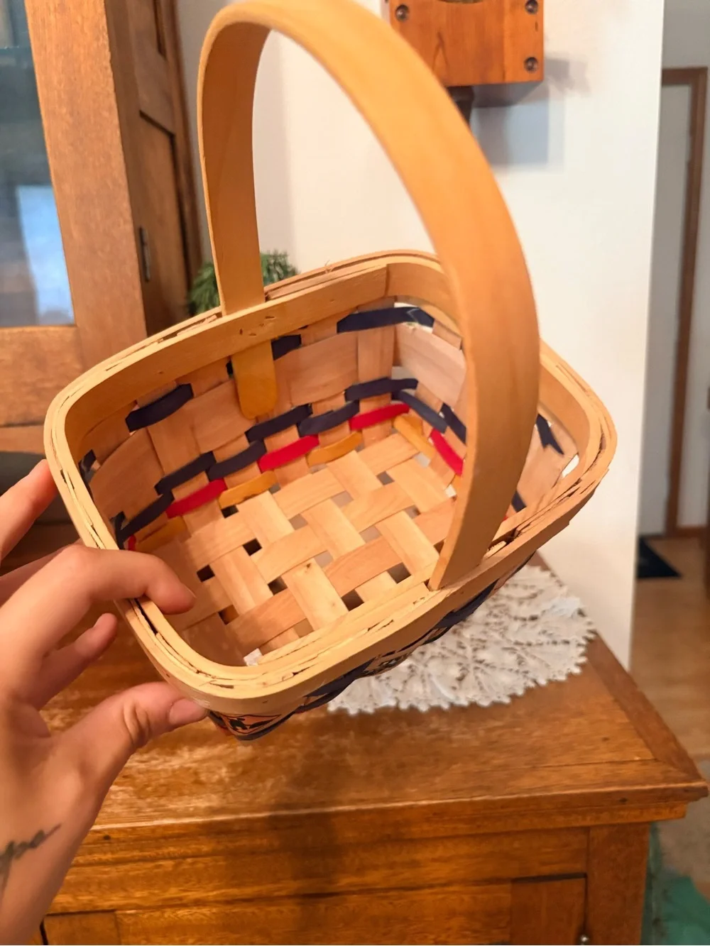 Vintage Wood Woven Basket with Construction Themed Display